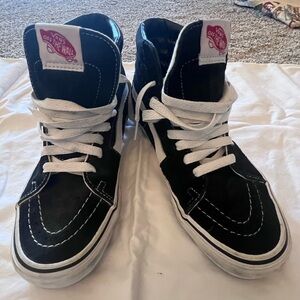 Vans Black and White High-Top Sneakers with Signature Stripe